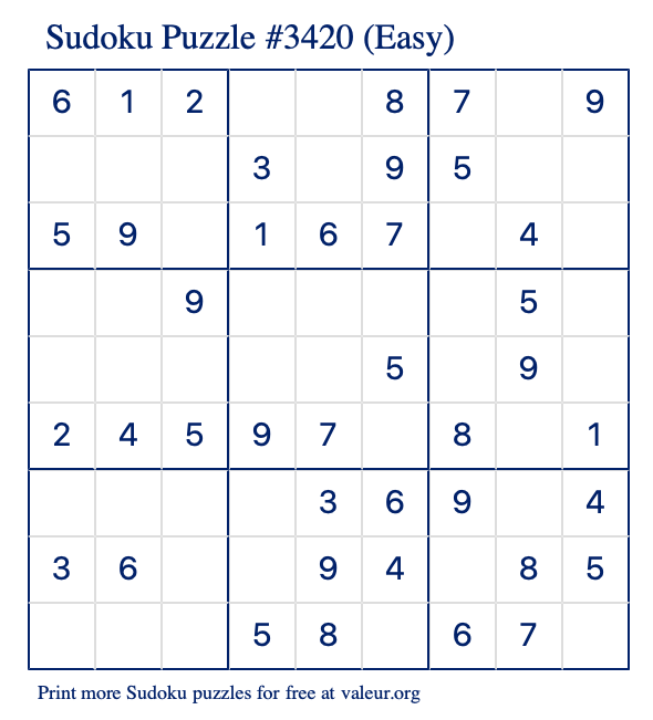 Free Printable Easy Sudoku Puzzle number 3420