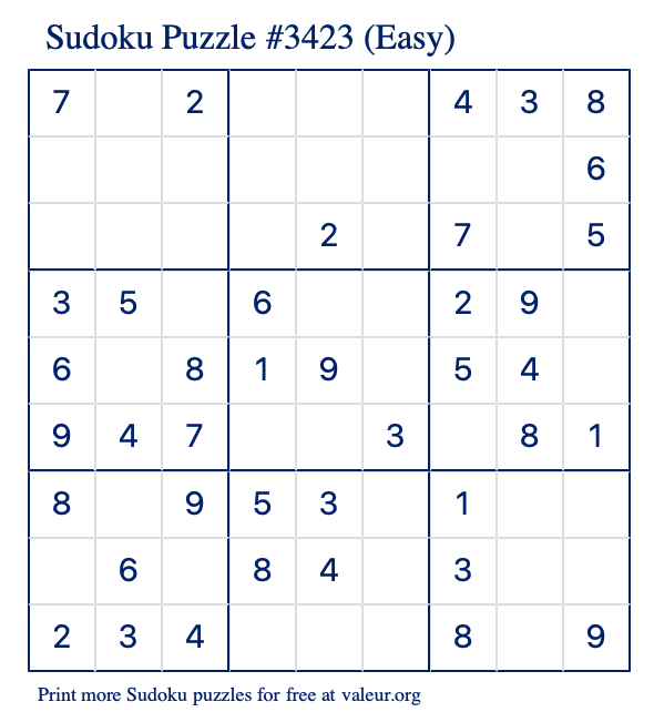 Free Printable Easy Sudoku Puzzle number 3423