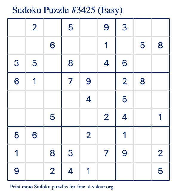 Free Printable Easy Sudoku Puzzle number 3425