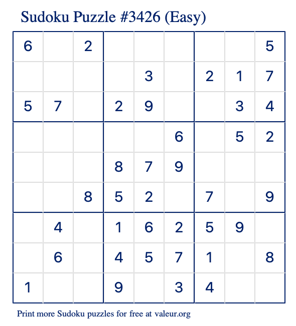 Free Printable Easy Sudoku Puzzle number 3426