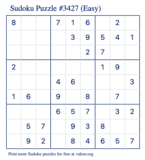 Free Printable Easy Sudoku Puzzle number 3427