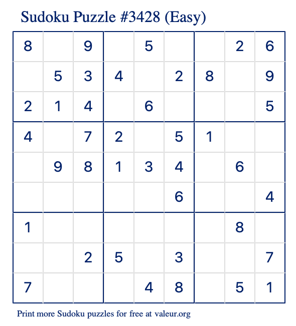 Free Printable Easy Sudoku Puzzle number 3428