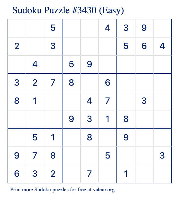 Free Printable Easy Sudoku Puzzle number 3430