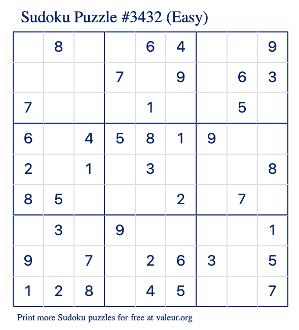 Free Printable Easy Sudoku Puzzle number 3432