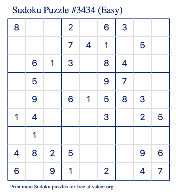 Free Printable Easy Sudoku Puzzle number 3434