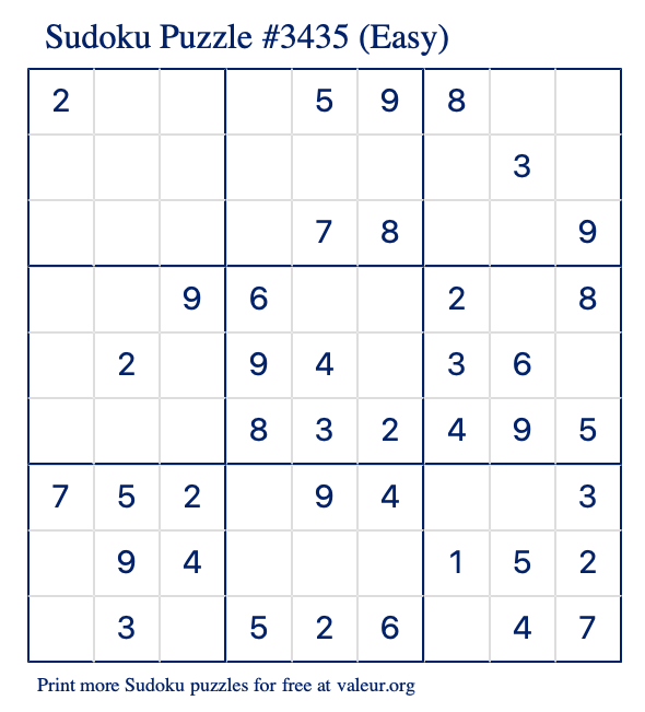 Free Printable Easy Sudoku Puzzle number 3435