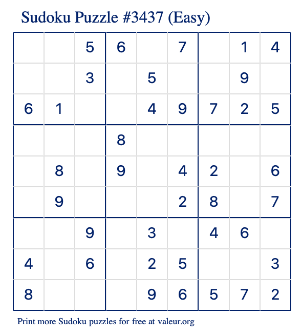 Free Printable Easy Sudoku Puzzle number 3437