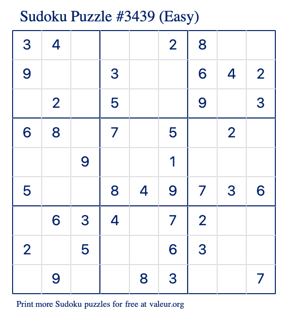 Free Printable Easy Sudoku Puzzle number 3439