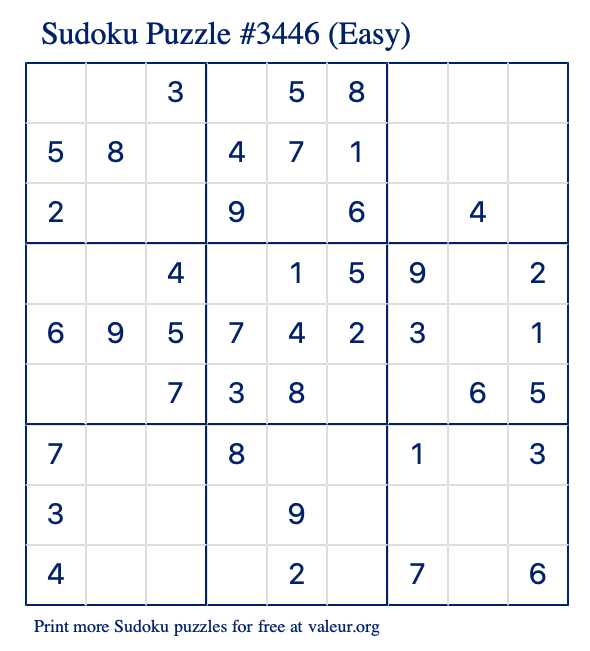 Free Printable Easy Sudoku Puzzle number 3446