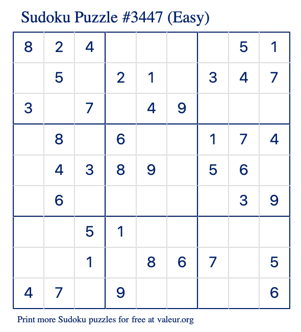 Free Printable Easy Sudoku Puzzle number 3447