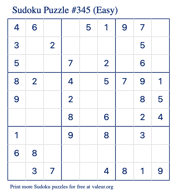 Free Printable Easy Sudoku Puzzle number 345