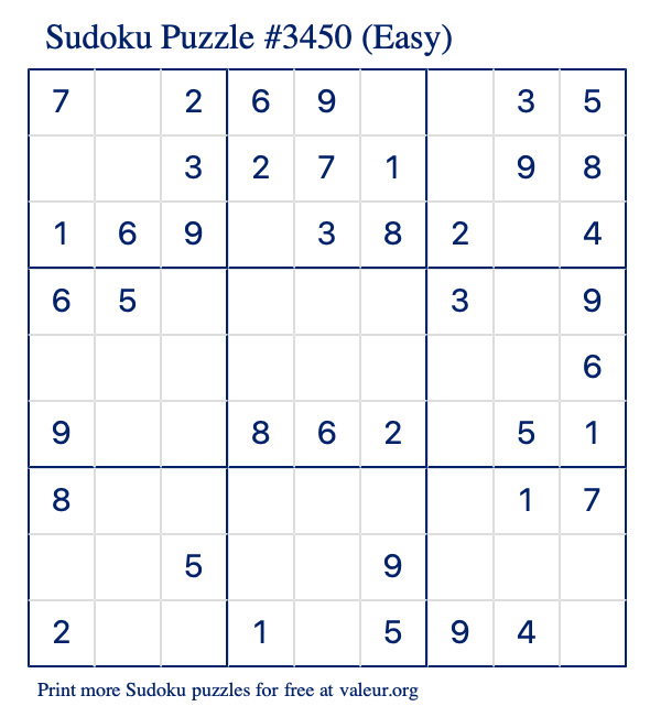 Free Printable Easy Sudoku Puzzle number 3450