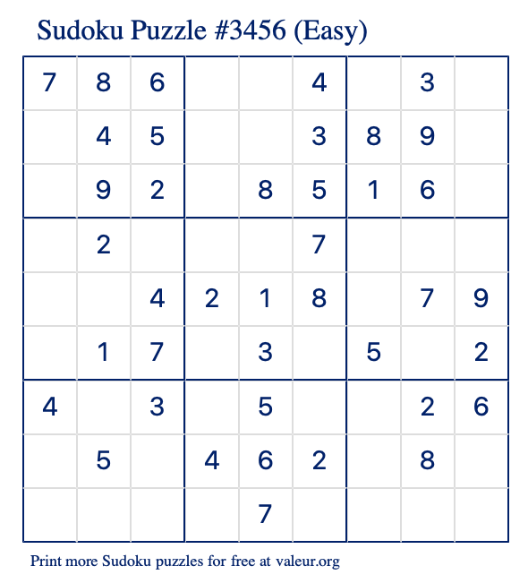 Free Printable Easy Sudoku Puzzle number 3456