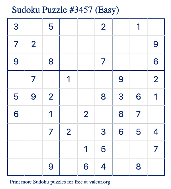 Free Printable Easy Sudoku Puzzle number 3457