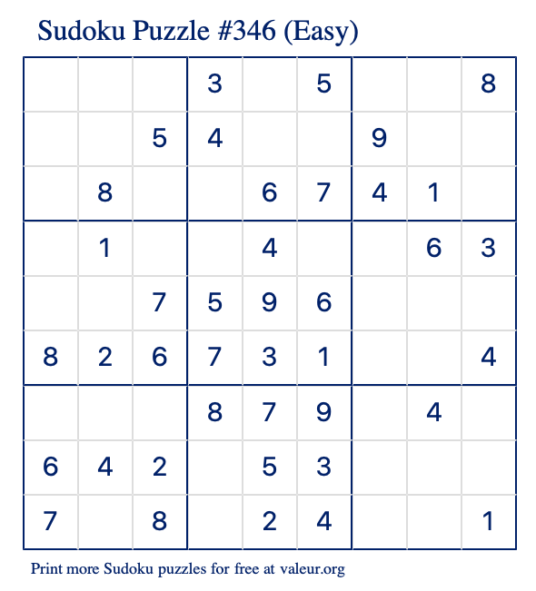 Free Printable Easy Sudoku Puzzle number 346