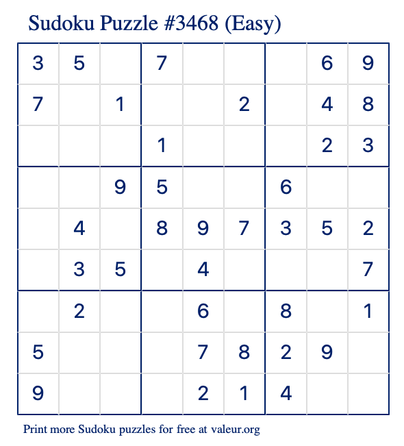 free printable easy sudoku with the answer 3468