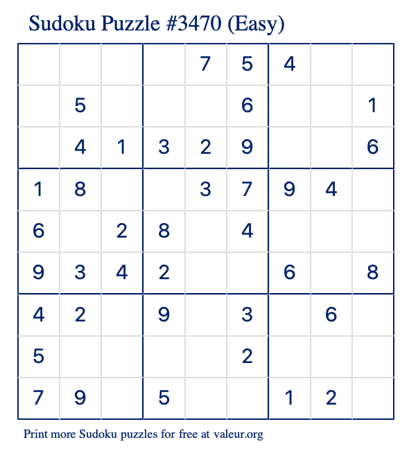 Free Printable Easy Sudoku Puzzle number 3470