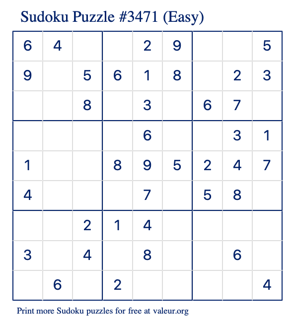 Free Printable Easy Sudoku Puzzle number 3471