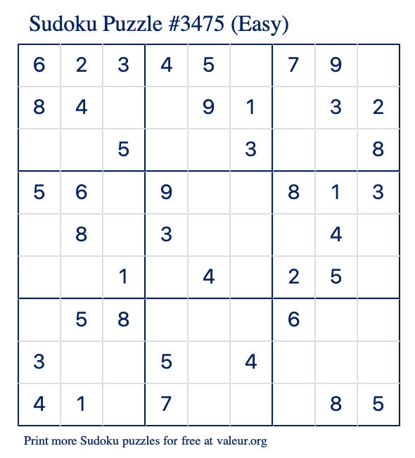 Free Printable Easy Sudoku Puzzle number 3475