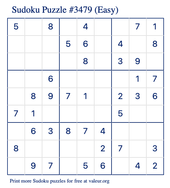 Free Printable Easy Sudoku Puzzle number 3479