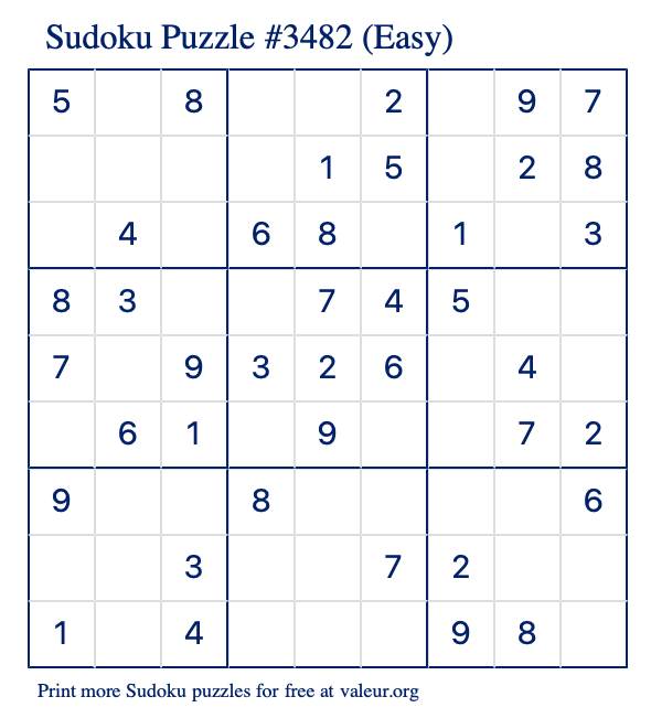 Free Printable Easy Sudoku Puzzle number 3482