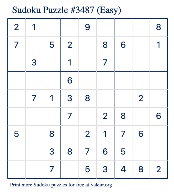 Free Printable Easy Sudoku Puzzle number 3487