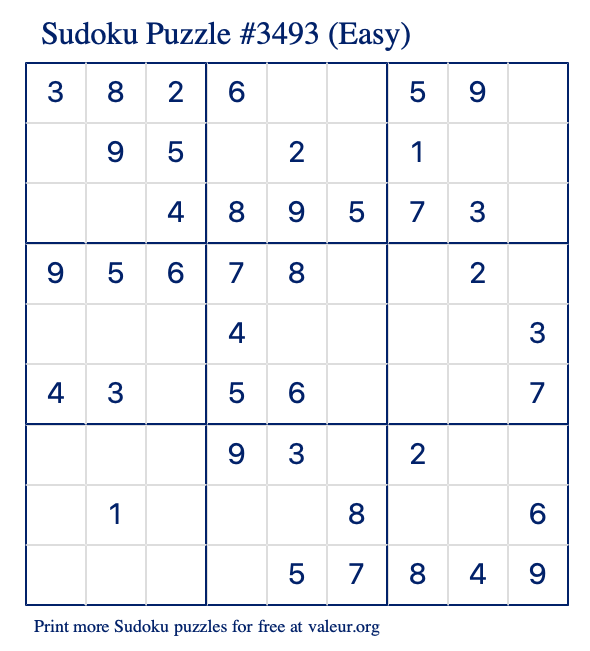 Free Printable Easy Sudoku Puzzle number 3493