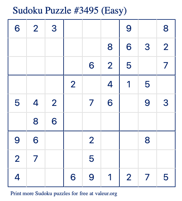 Free Printable Easy Sudoku Puzzle number 3495