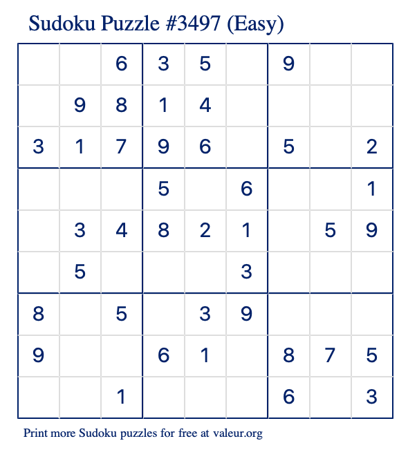 Free Printable Easy Sudoku Puzzle number 3497