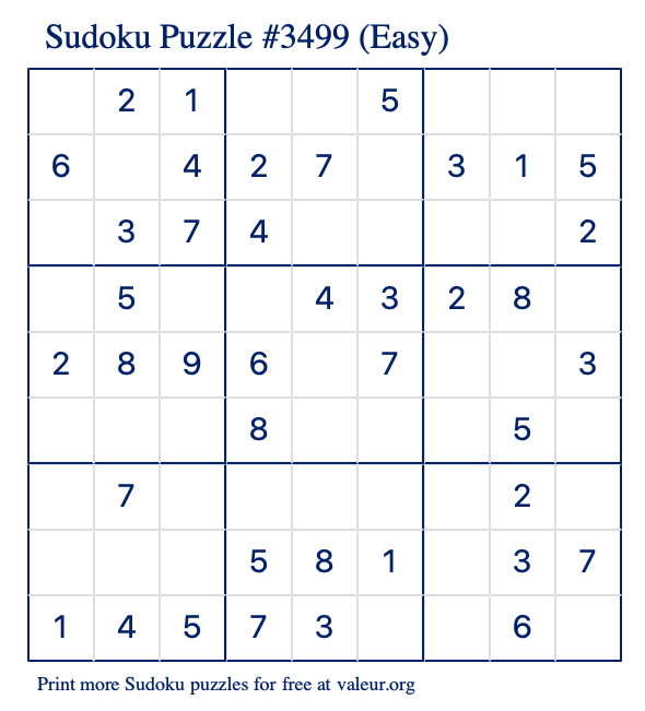 Free Printable Easy Sudoku Puzzle number 3499