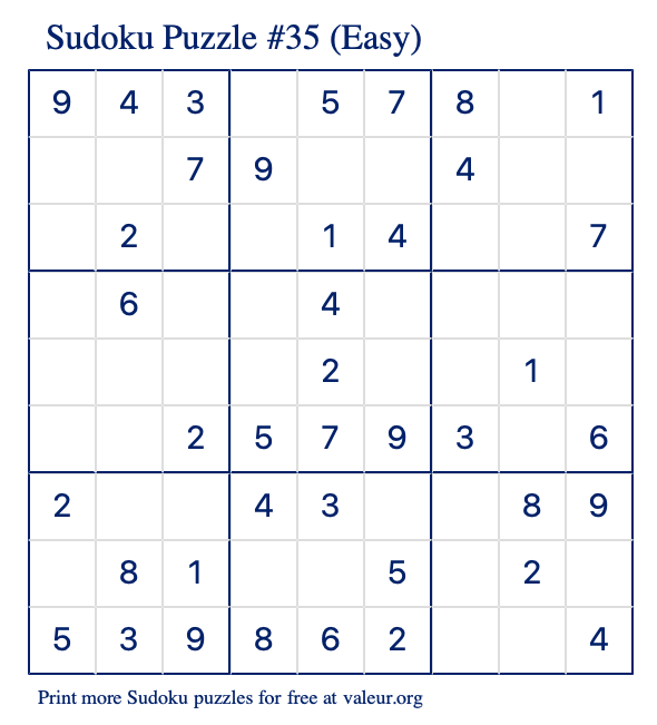 Easy Sudoku Puzzles - Free Printable