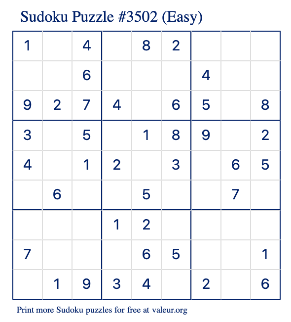 Free Printable Easy Sudoku Puzzle number 3502