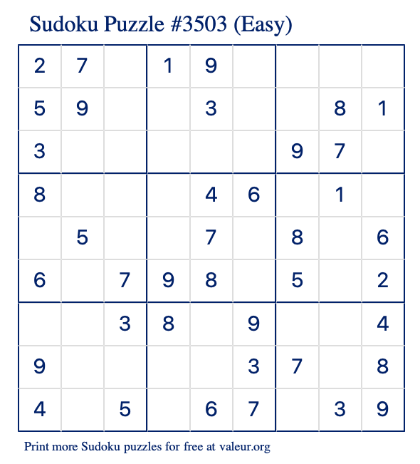 Free Printable Easy Sudoku Puzzle number 3503