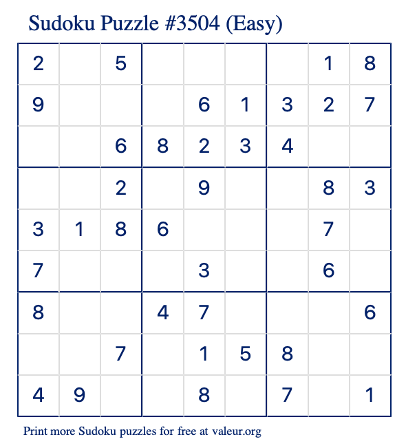 Free Printable Easy Sudoku Puzzle number 3504