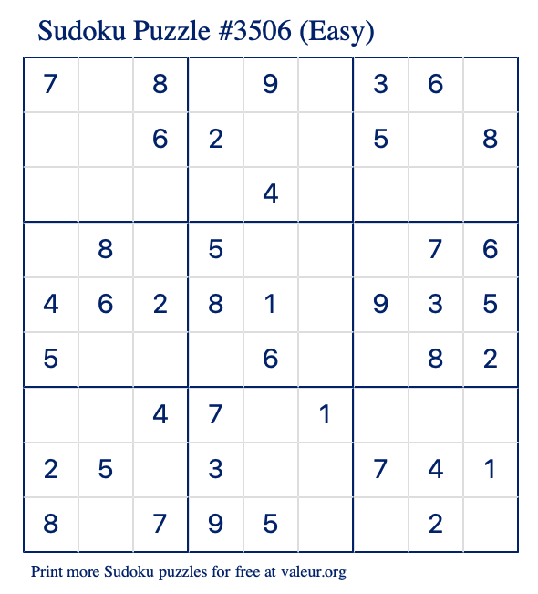 Free Printable Easy Sudoku Puzzle number 3506