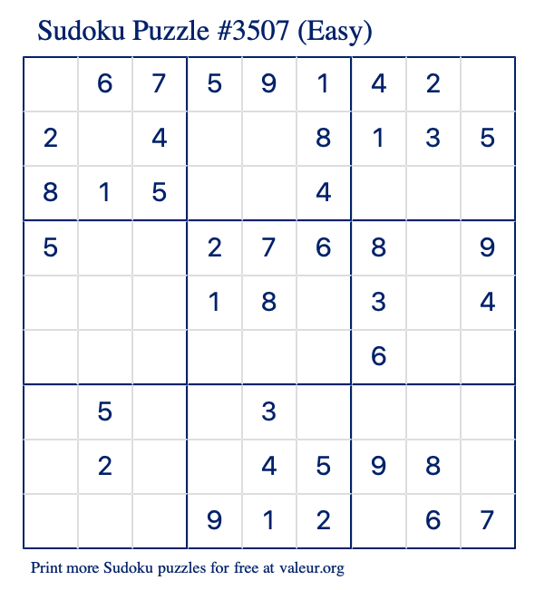 Free Printable Easy Sudoku Puzzle number 3507