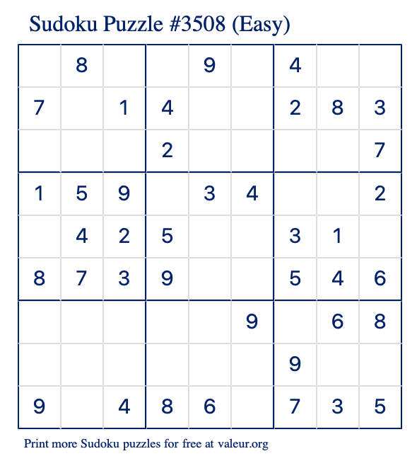 Free Printable Easy Sudoku Puzzle number 3508