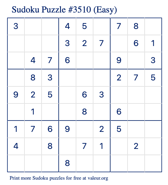 Free Printable Easy Sudoku Puzzle number 3510