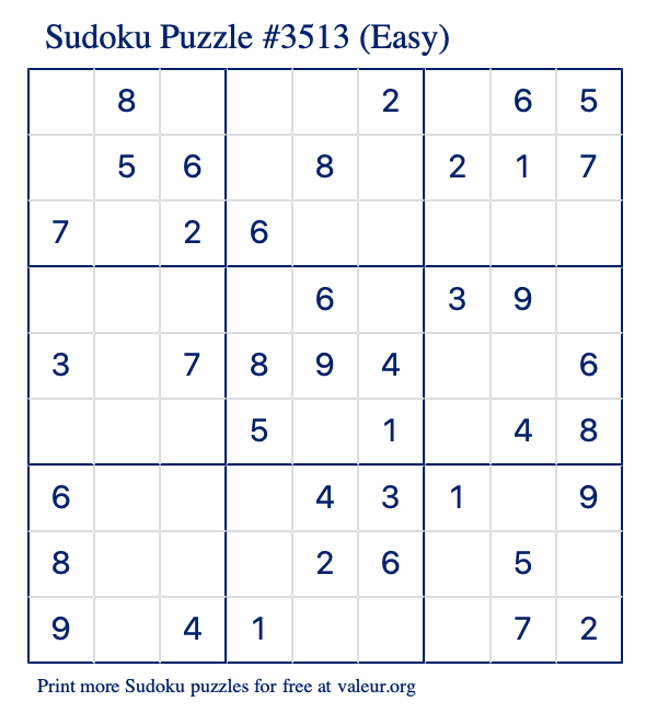 Free Printable Easy Sudoku Puzzle number 3513