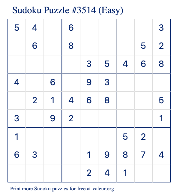 Free Printable Easy Sudoku Puzzle number 3514