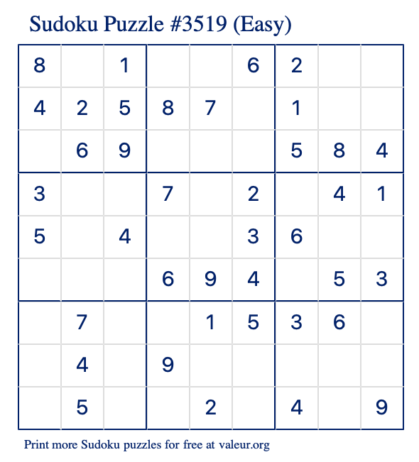 Free Printable Easy Sudoku Puzzle number 3519