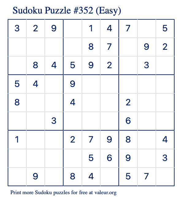 Free Printable Easy Sudoku Puzzle number 352