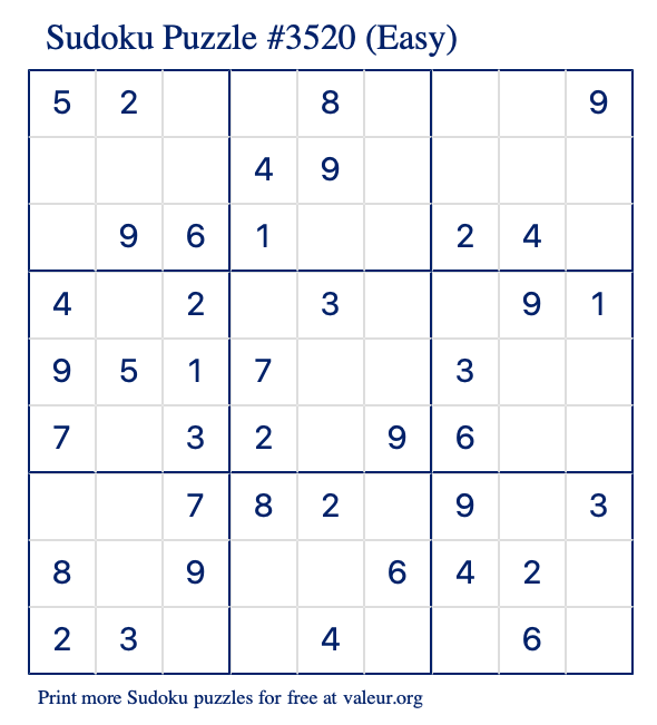 Free Printable Easy Sudoku Puzzle number 3520