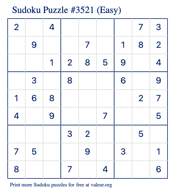 Free Printable Easy Sudoku Puzzle number 3521