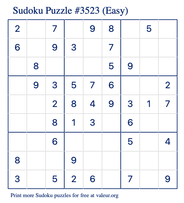 Free Printable Easy Sudoku Puzzle number 3523