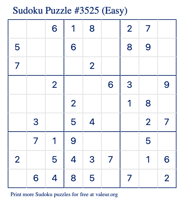 Free Printable Easy Sudoku Puzzle number 3525