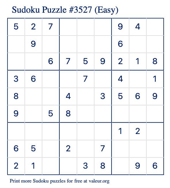 Free Printable Easy Sudoku Puzzle number 3527