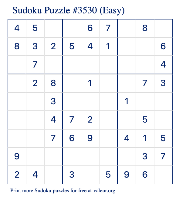 Free Printable Easy Sudoku Puzzle number 3530