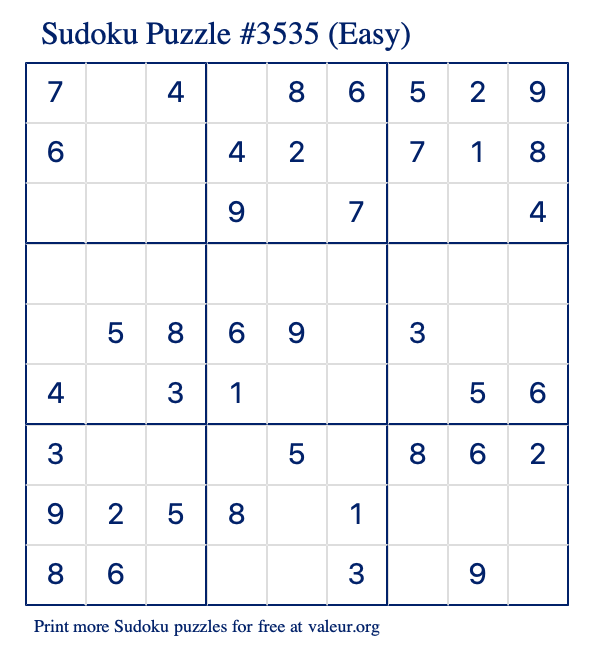 Free Printable Easy Sudoku Puzzle number 3535