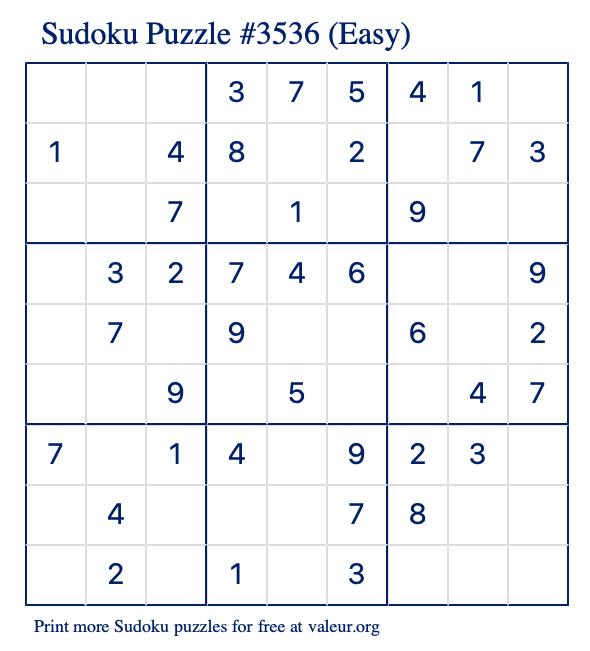 Free Printable Easy Sudoku Puzzle number 3536